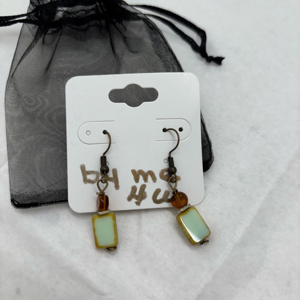 Handmade Mint and Amber Dangle Earrings